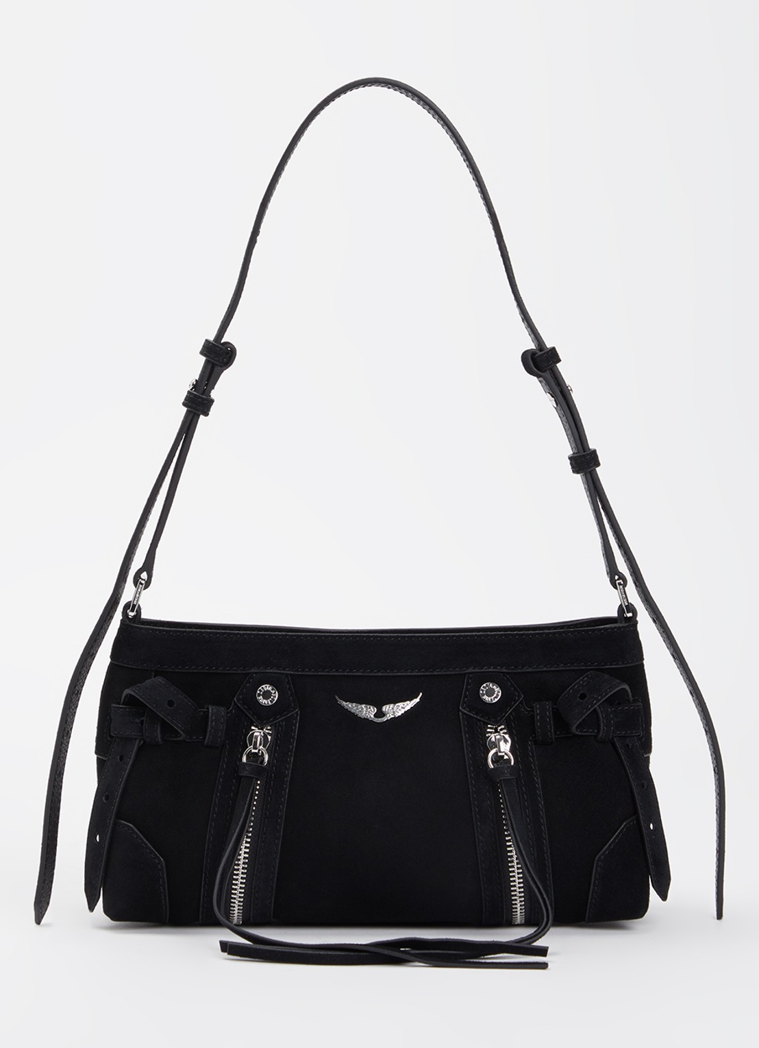 Zadig&Voltaire Madison mini schoudertas van suède - voorkant zwart