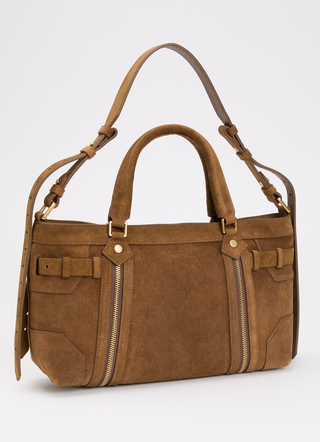 Zadig&Voltaire Madison small schoudertas van suède met verstelbare schouderriem - achterkant camel