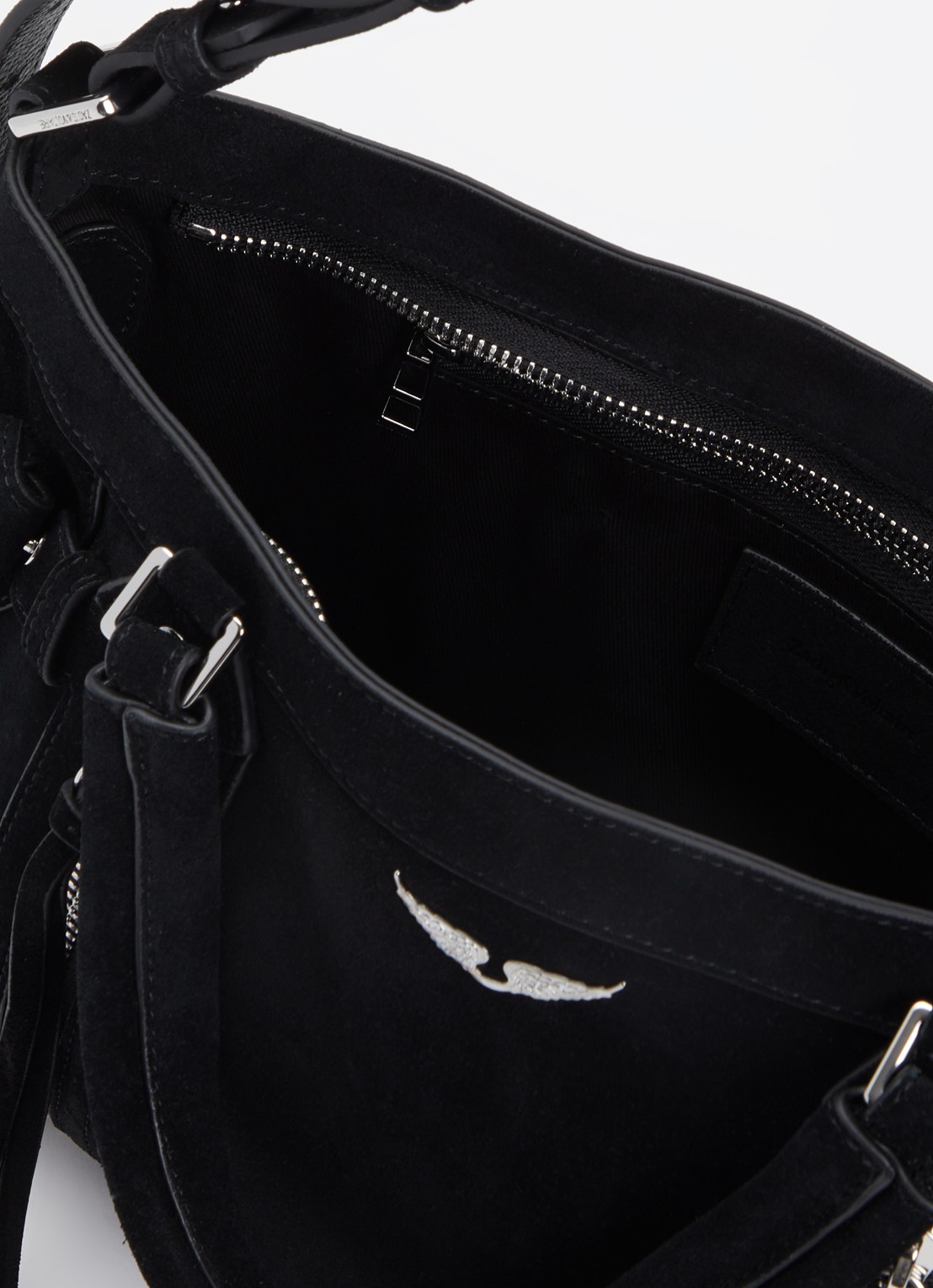 Zadig&Voltaire Madison small schoudertas van suède met verstelbare schouderriem - detail 3 zwart