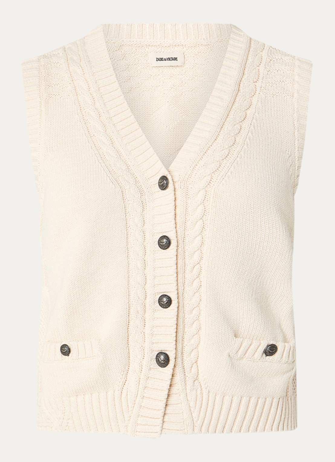 Zadig&Voltaire Mally grofgebreid vest in merino wolblend - voorkant beige