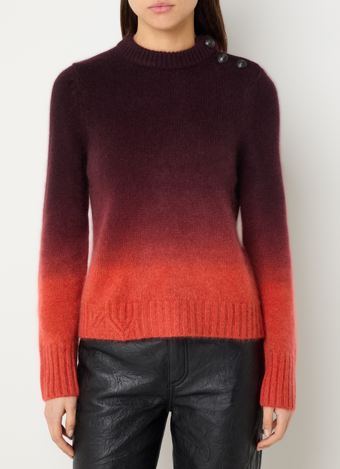 Zadig&Voltaire Malty fijngebreide trui van kasjmier met dip-dye dessin - detail 2 donkerrood
