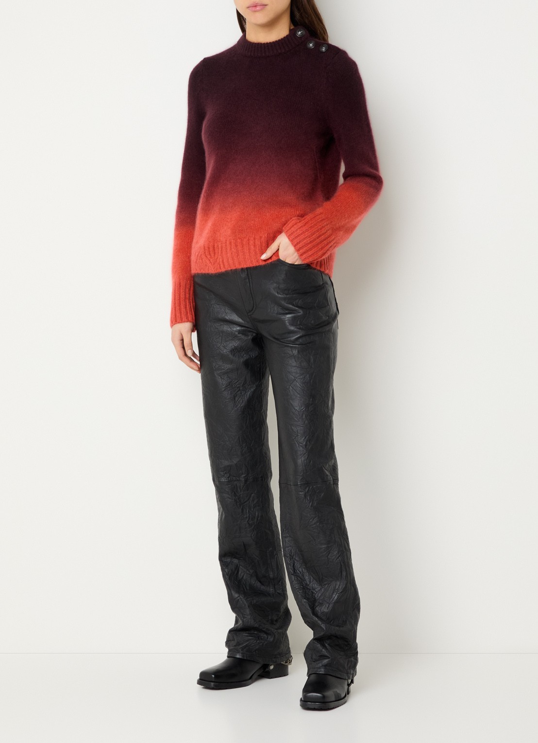 Zadig&Voltaire Malty fijngebreide trui van kasjmier met dip-dye dessin - voorkant 4 donkerrood