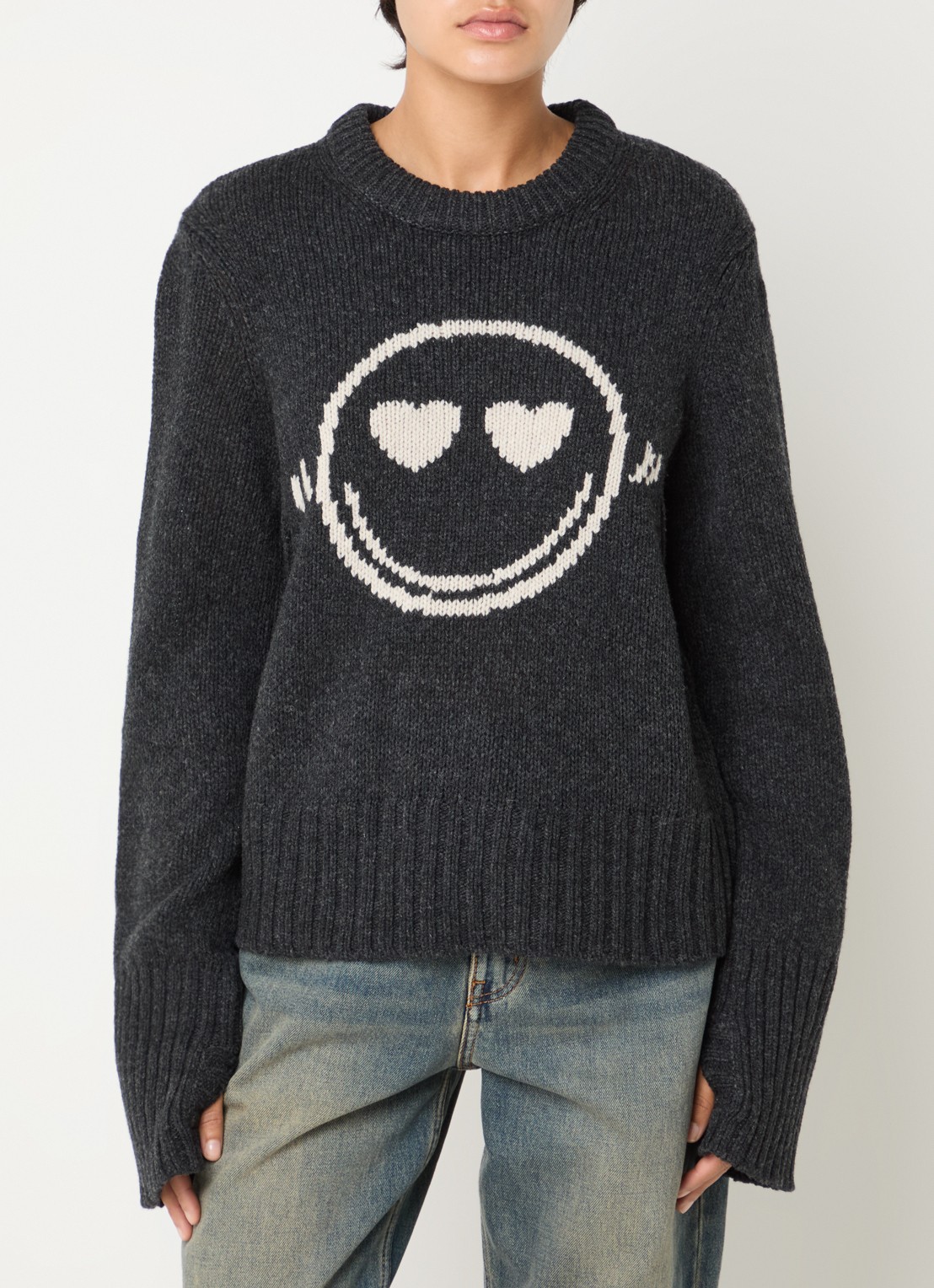 Zadig&Voltaire Malty grofgebreide trui van merino wol met ingebreid patroon - detail antraciet