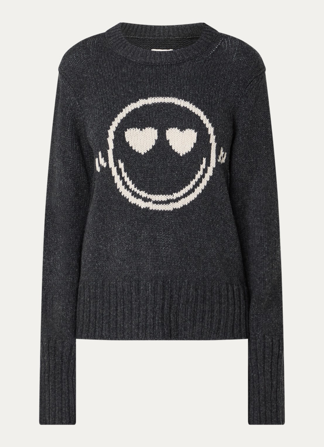 Zadig&Voltaire Malty grofgebreide trui van merino wol met ingebreid patroon - voorkant 3 antraciet