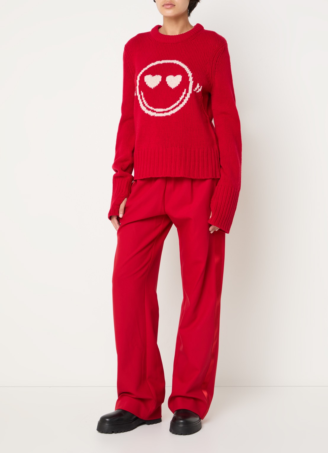 Zadig&Voltaire Malty grofgebreide trui van merino wol met ingebreid patroon - voorkant 3 rood