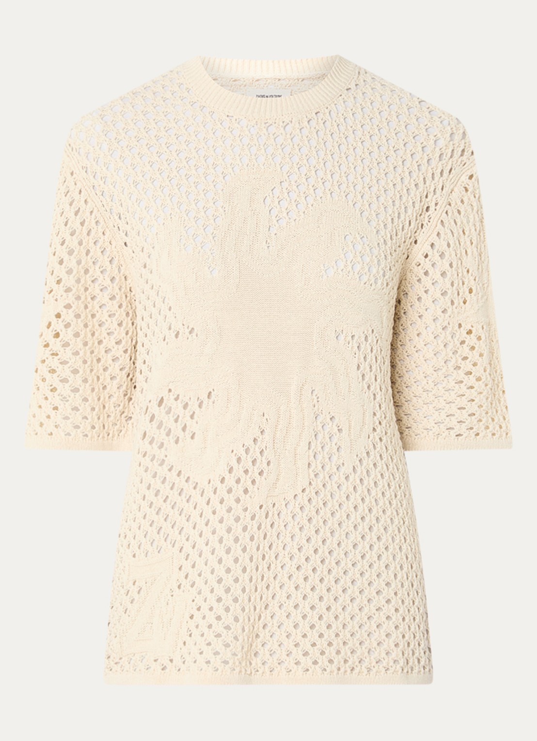 Zadig&Voltaire Malyna grofgebreide top met opengewerkt dessin - voorkant beige