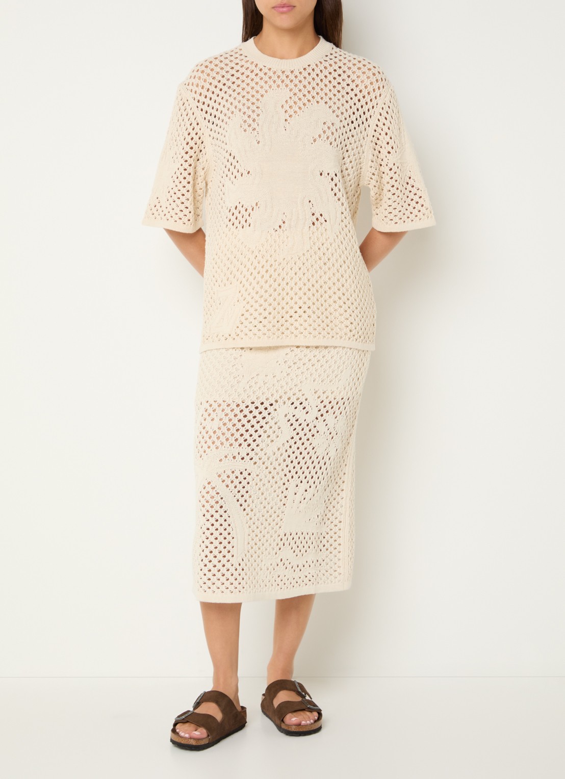 Zadig&Voltaire Malyna grofgebreide top met opengewerkt dessin - voorkant 2 beige