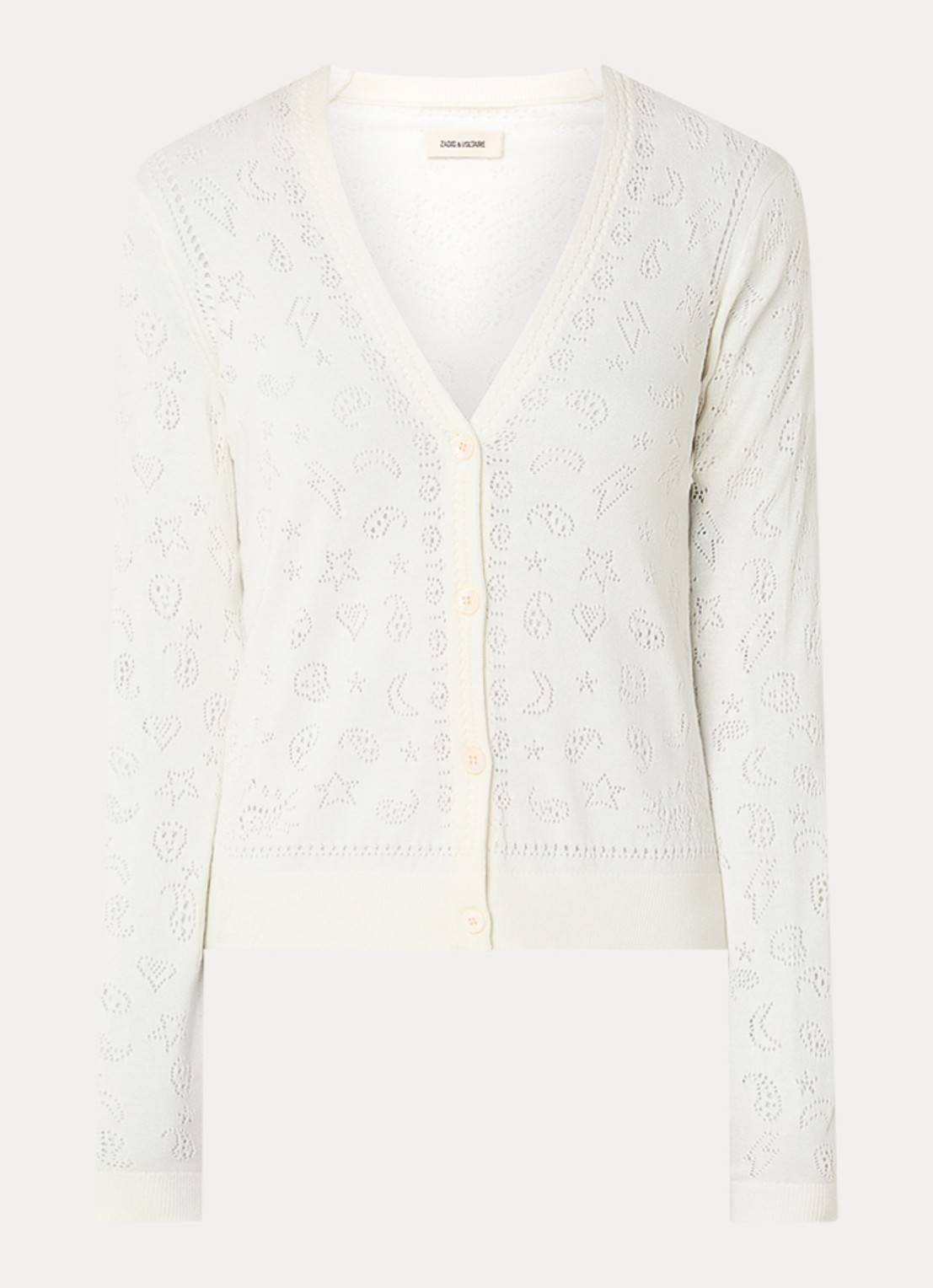 Zadig&Voltaire Manala blouse met opengewerkt dessin - voorkant 3 gebroken wit