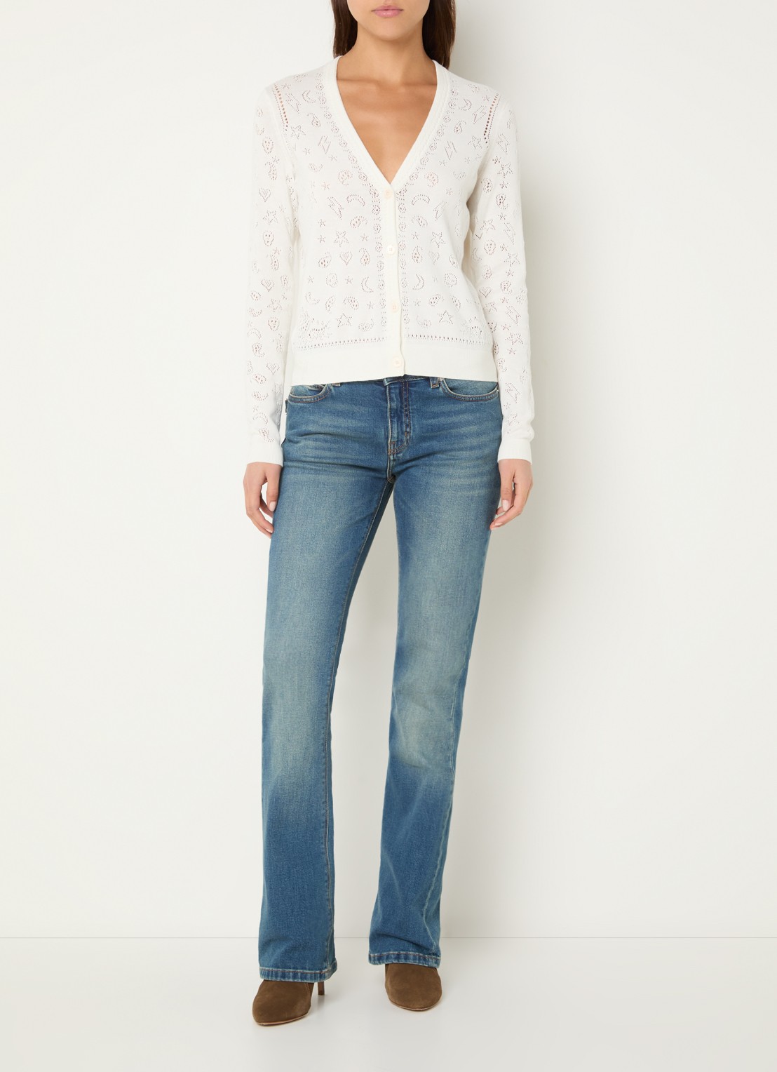 Zadig&Voltaire Manala blouse met opengewerkt dessin - voorkant 4 gebroken wit