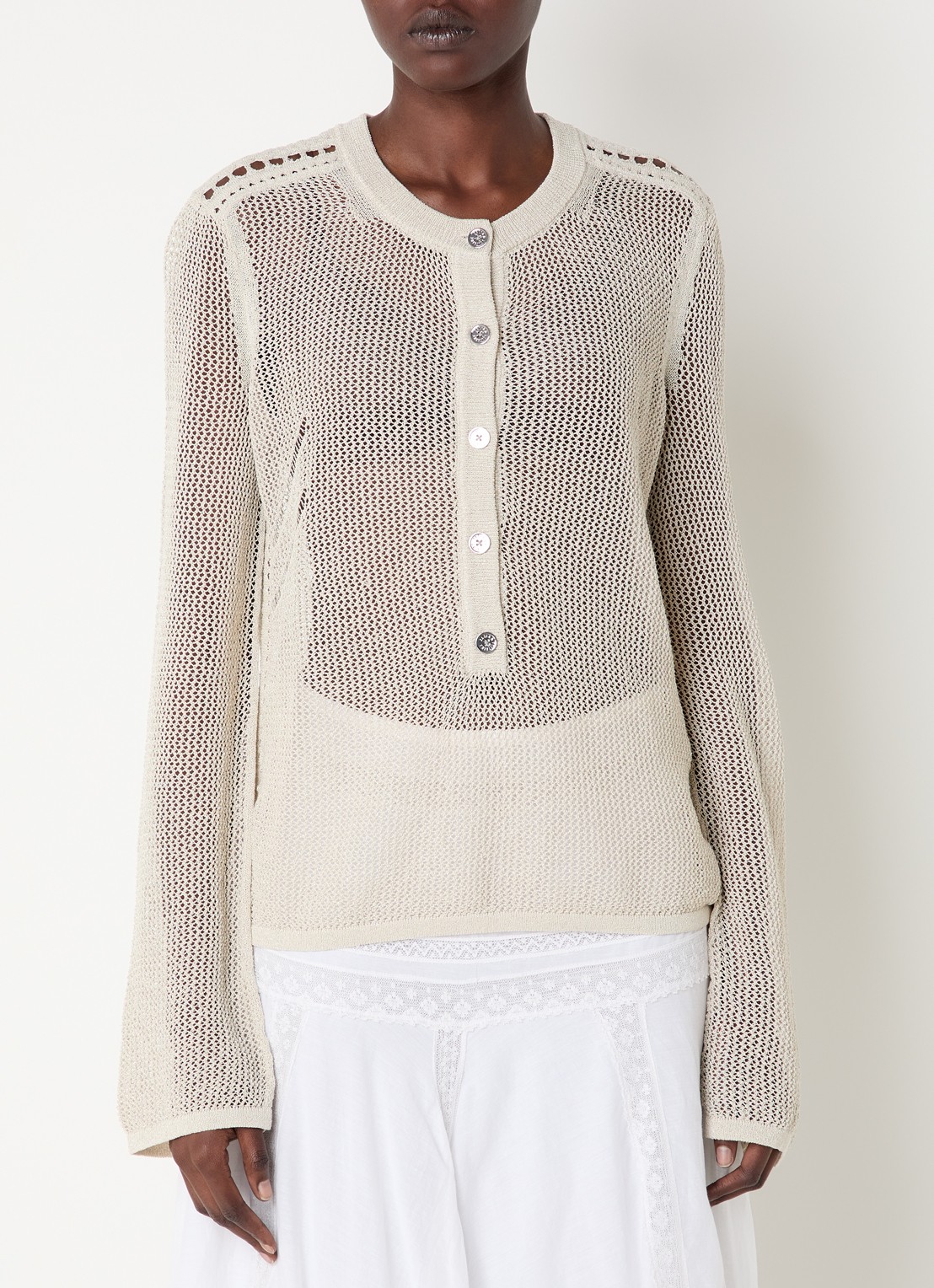 Zadig&Voltaire Mandala semi-transparante top met ronde hals - detail 3 creme