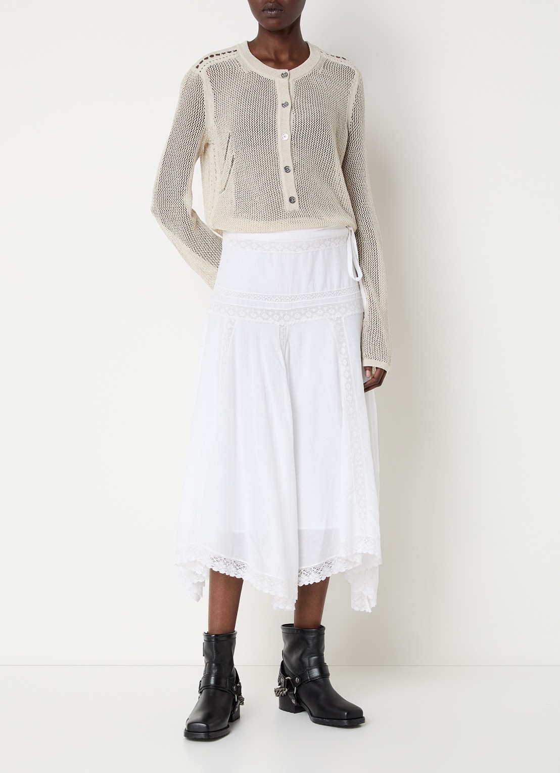 Zadig&Voltaire Mandala semi-transparante top met ronde hals - voorkant 2 creme