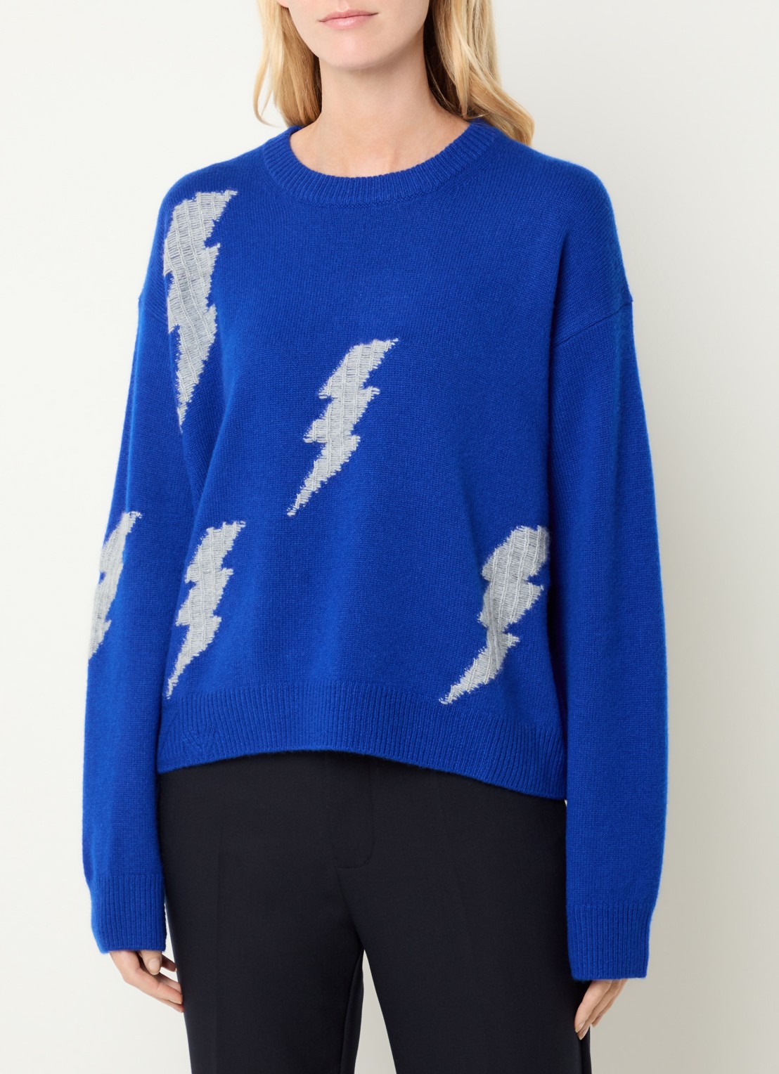 Zadig&Voltaire Markuz fijngebreide trui van kasjmier met ingebreid patroon - detail blauw