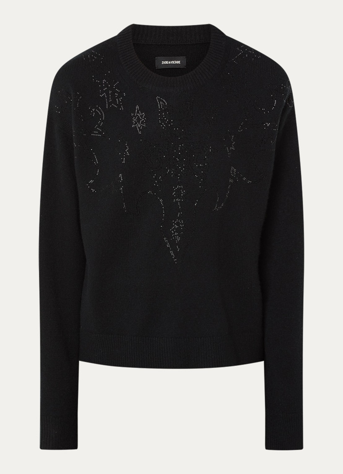 Zadig&Voltaire Markuz fijngebreide trui van kasjmier met strass - voorkant zwart