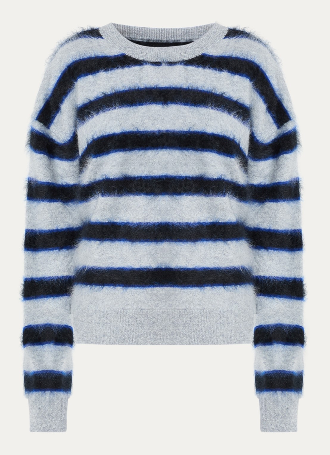 Zadig&Voltaire Markuz grofgebreide trui van kasjmier met streepprint - voorkant 2 grijs
