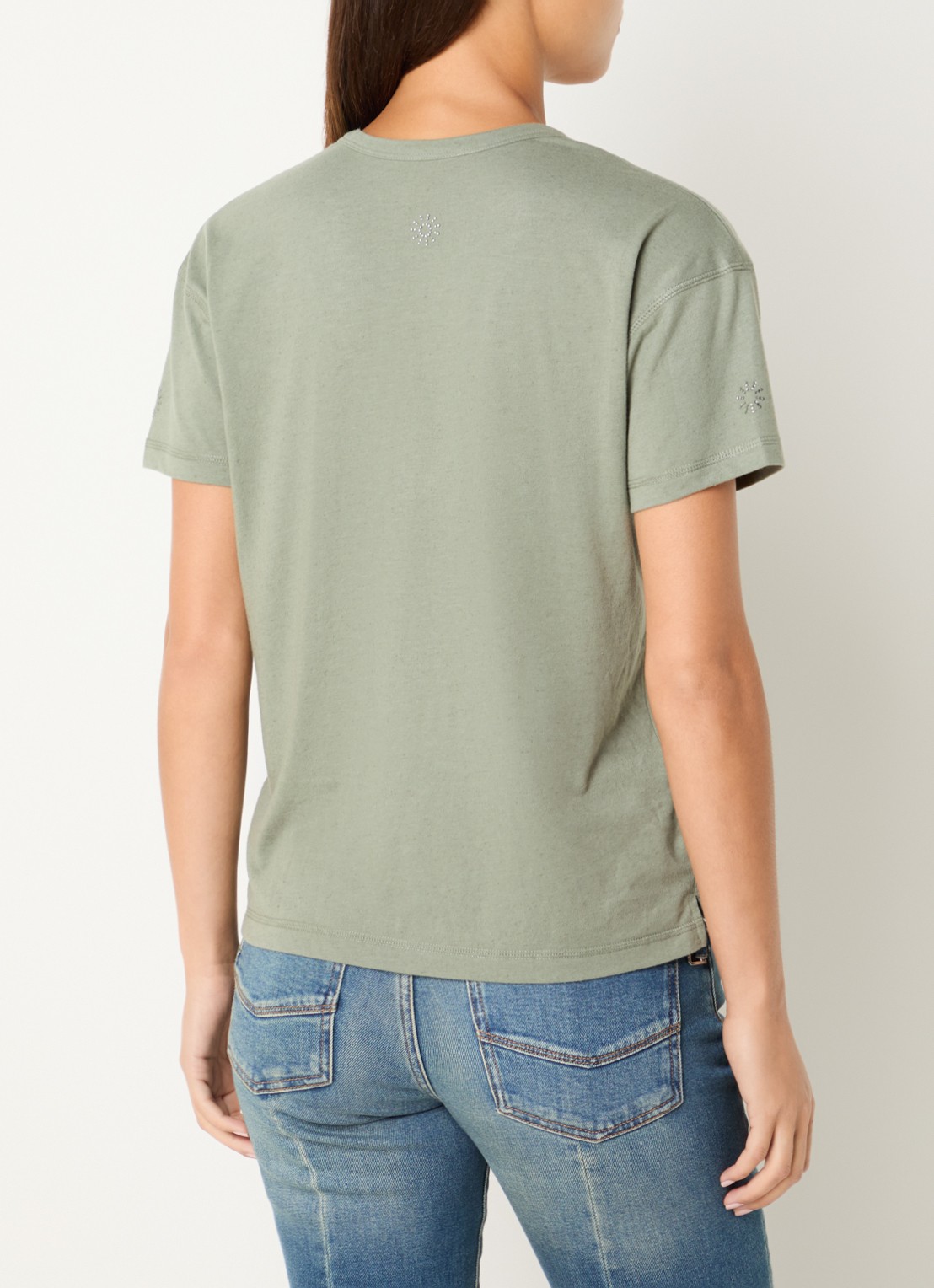 Zadig&Voltaire Marta T-shirt in linnenblend met details van strass - achterkant 2 lichtbruin