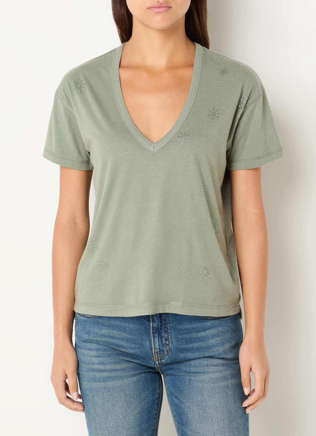 Zadig&Voltaire Marta T-shirt in linnenblend met details van strass - detail lichtbruin