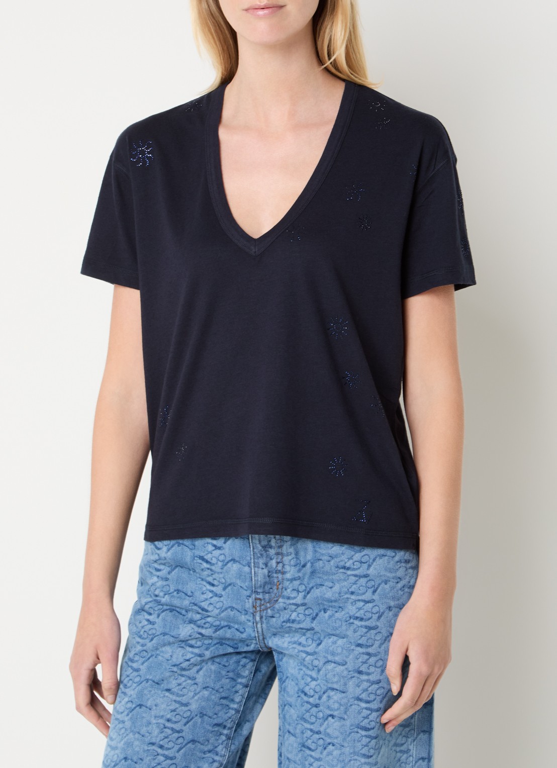 Zadig&Voltaire Marta T-shirt in linnenblend met details van strass - detail royalblauw