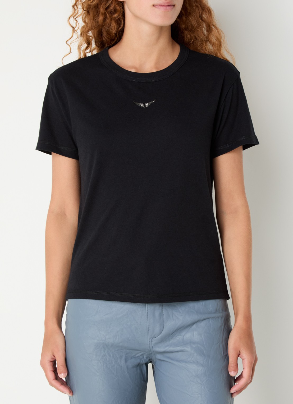 Zadig&Voltaire Marta T-shirt in linnenblend met logo - detail zwart