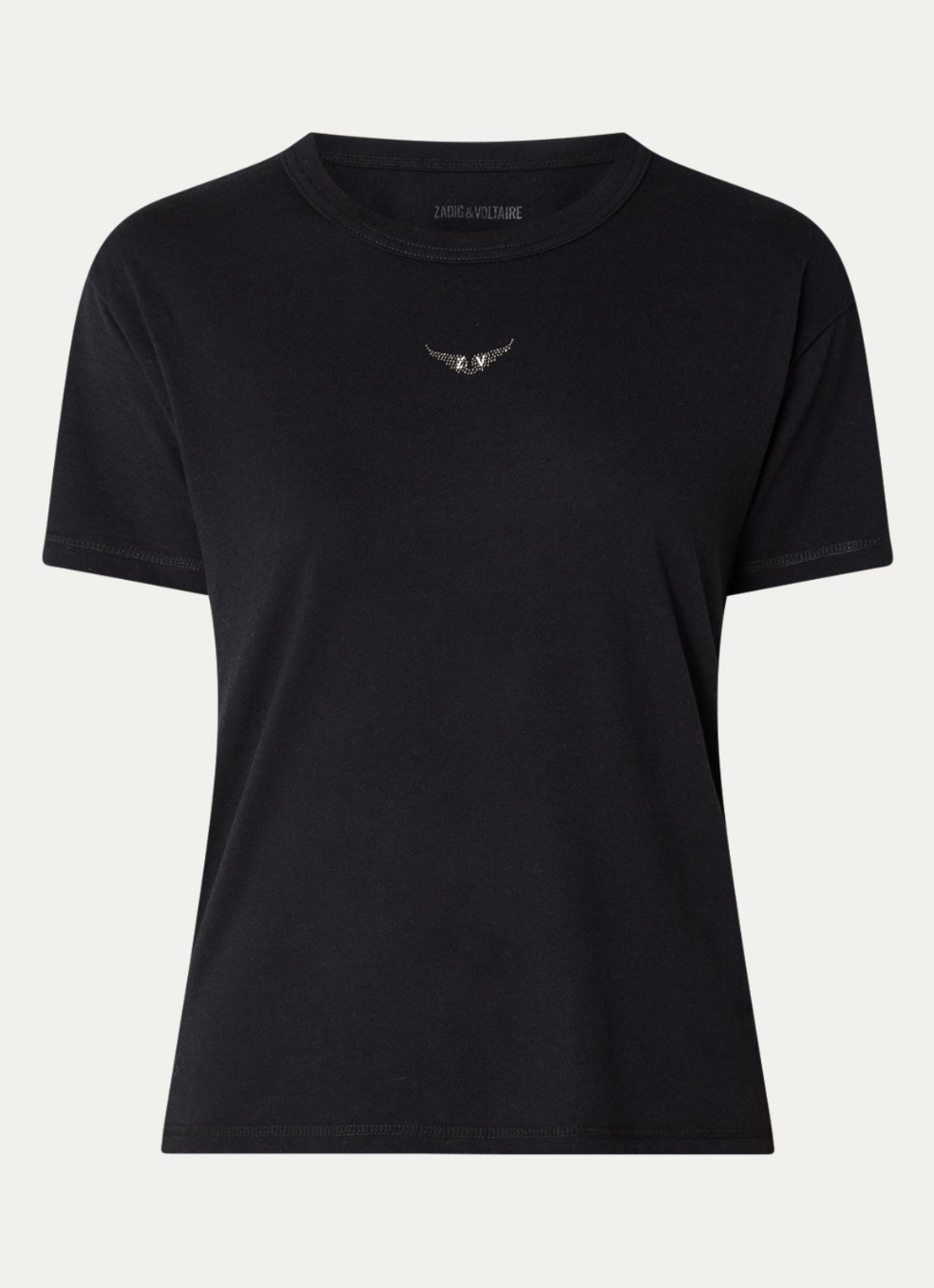 Zadig&Voltaire Marta T-shirt in linnenblend met logo - voorkant 2 zwart