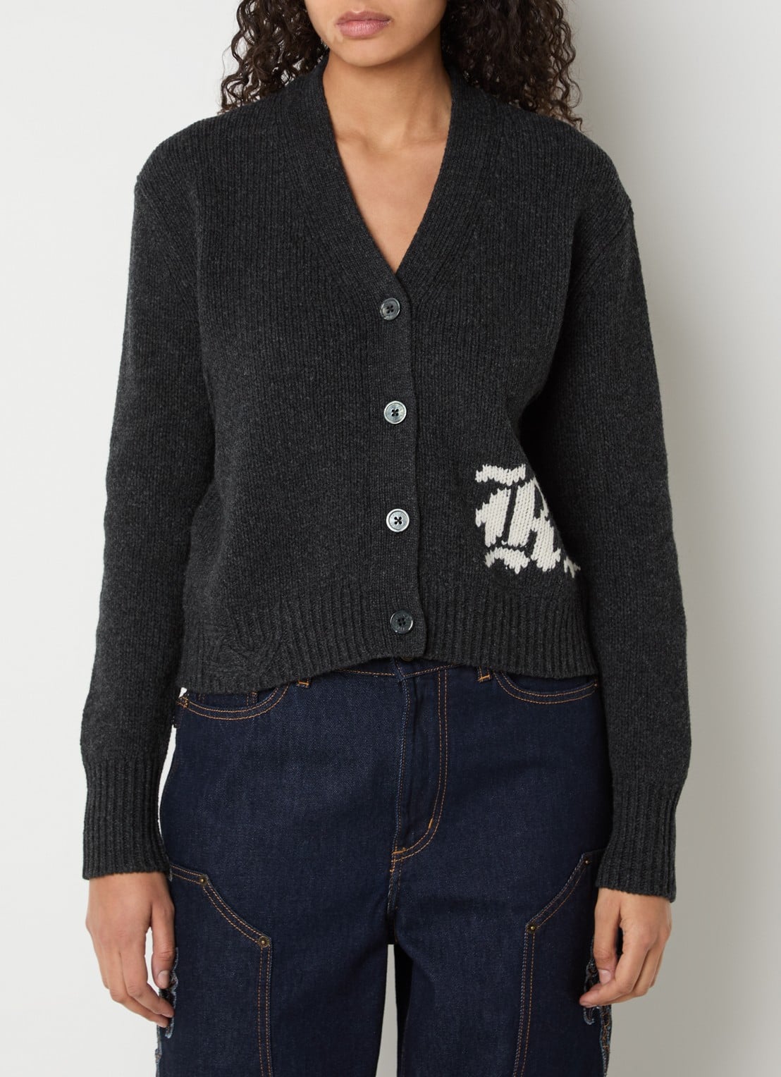 Zadig&Voltaire Masy grofgebreid vest van merino wol met ingebreide print - detail 2 antraciet