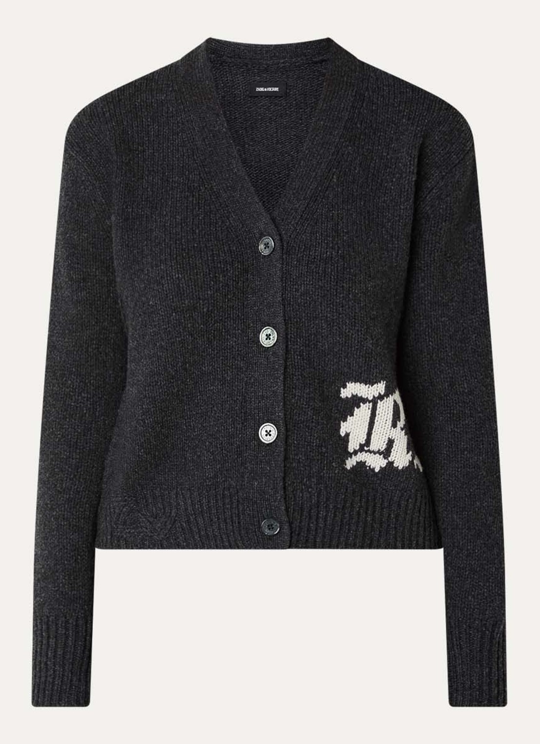 Zadig&Voltaire Masy grofgebreid vest van merino wol met ingebreide print - voorkant 3 antraciet