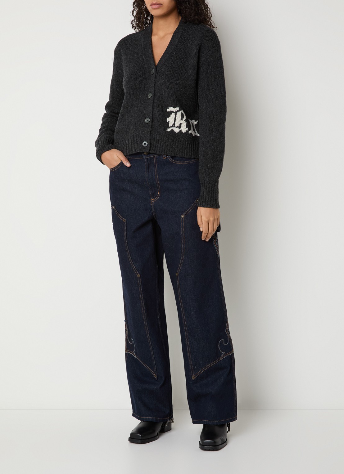 Zadig&Voltaire Masy grofgebreid vest van merino wol met ingebreide print - voorkant 4 antraciet