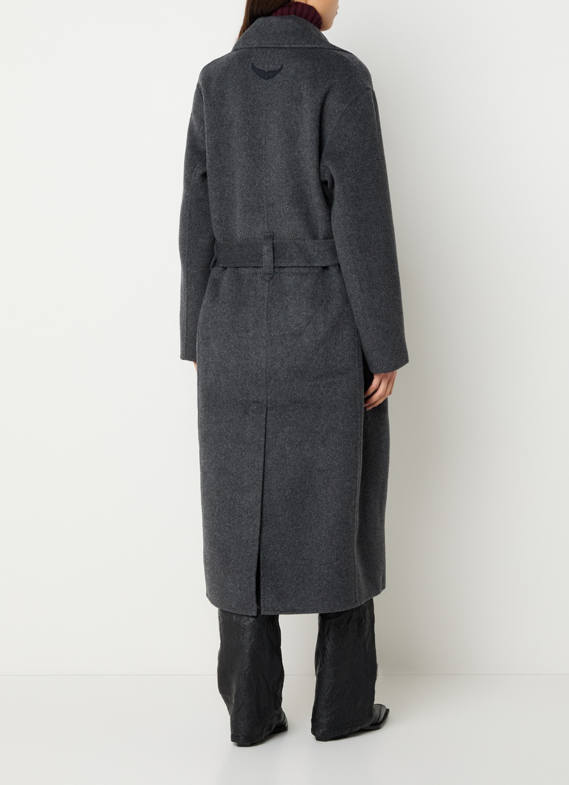 Zadig&Voltaire Meli mantel in wolblend met strikceintuur - achterkant antraciet