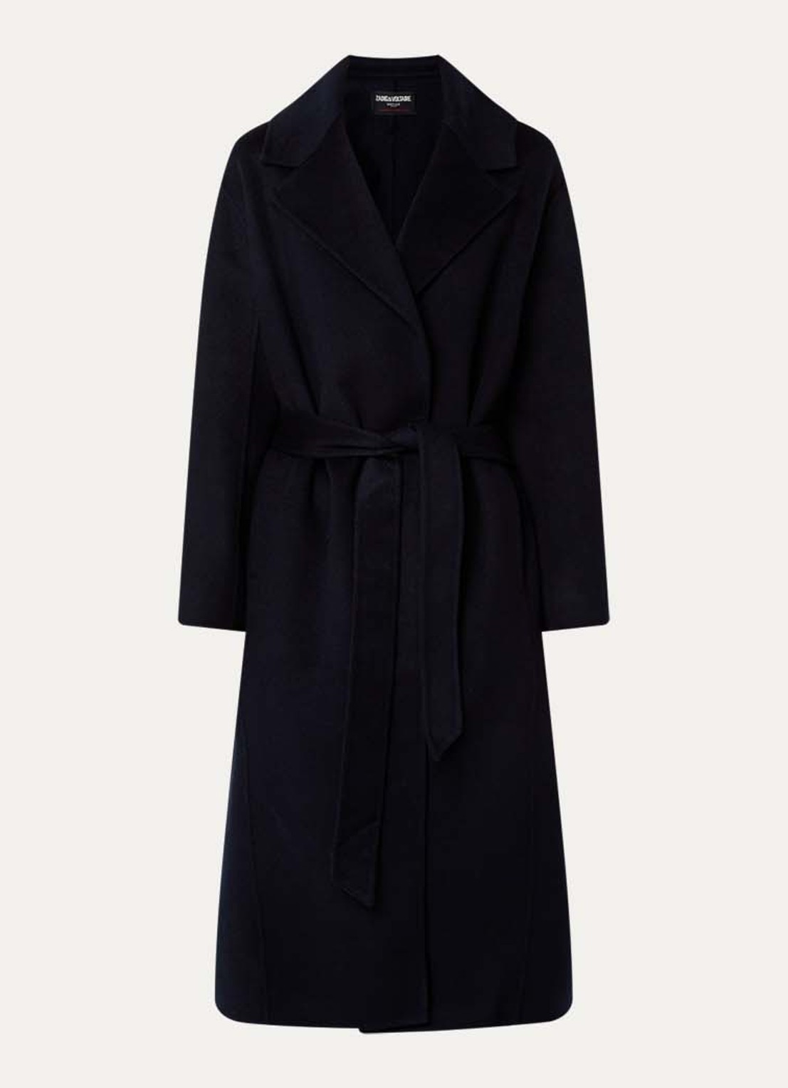 Zadig&Voltaire Meli mantel in wolblend met strikceintuur - voorkant 2 donkerblauw