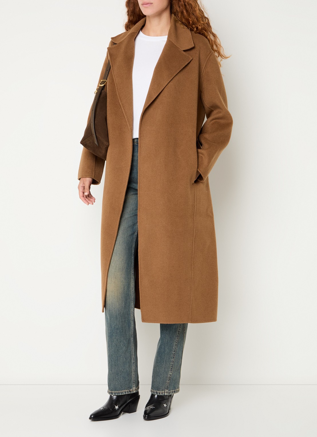 Zadig&Voltaire Meli mantel in wolblend met strikceintuur - voorkant 2 lichtbruin