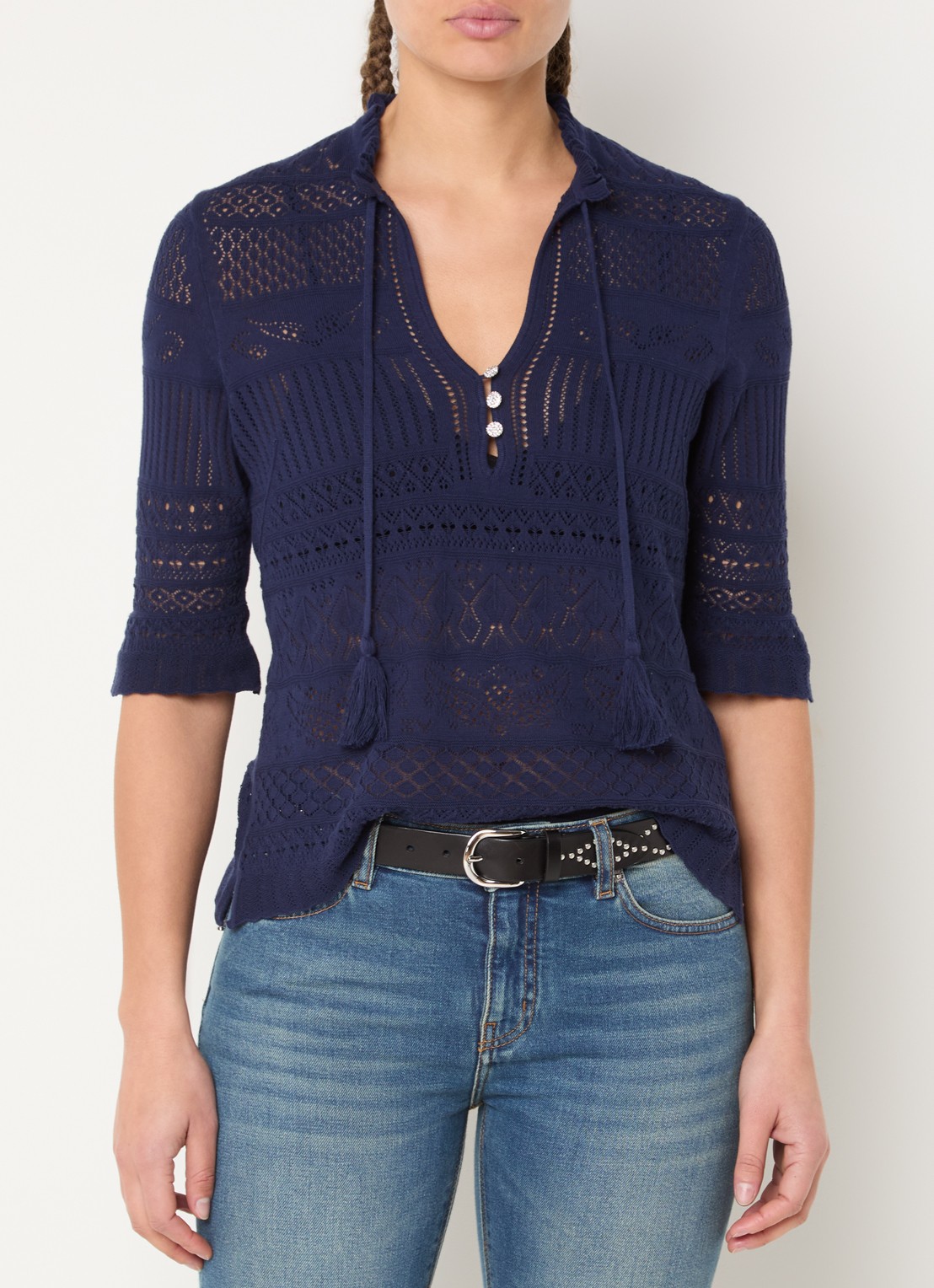 Zadig&Voltaire Mem fijngebreide top met opengewerkt dessin - detail 2 donkerblauw