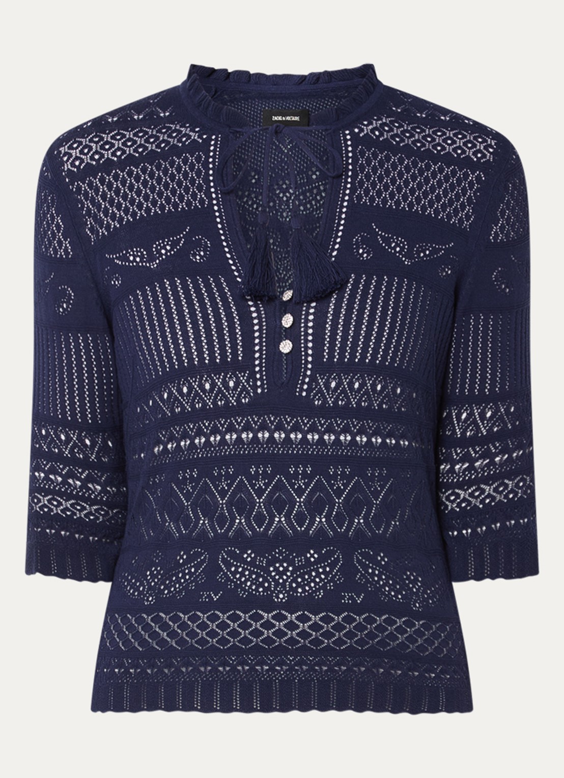 Zadig&Voltaire Mem fijngebreide top met opengewerkt dessin - voorkant 3 donkerblauw