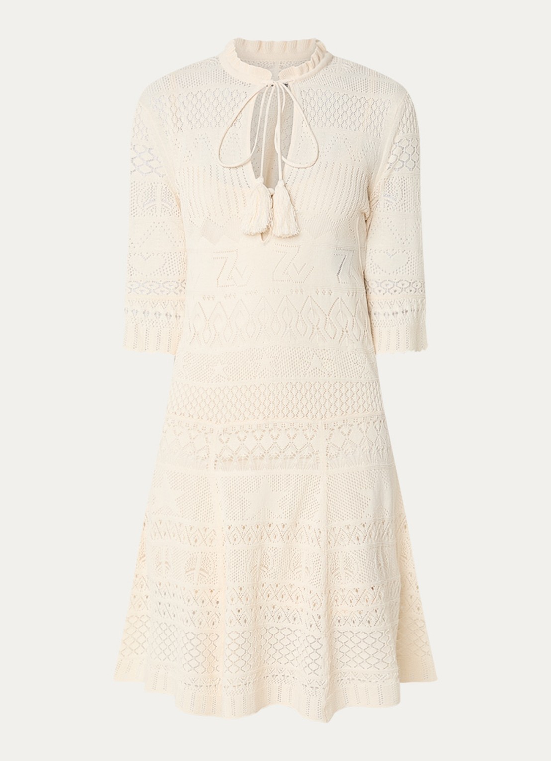 Zadig&Voltaire Memphisa grofgebreide mini jurk met opengewerkt dessin - voorkant creme