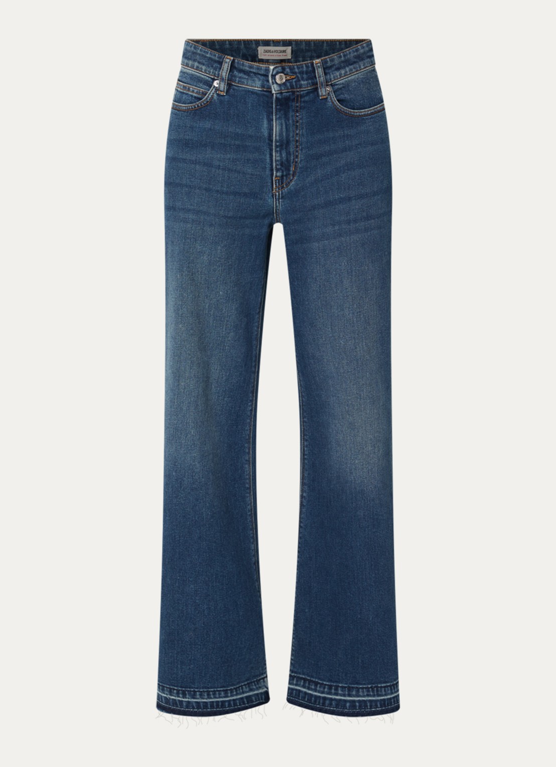 Zadig&Voltaire Mid waist flared jeans met donkere wassing en gerafelde zoom - voorkant indigo
