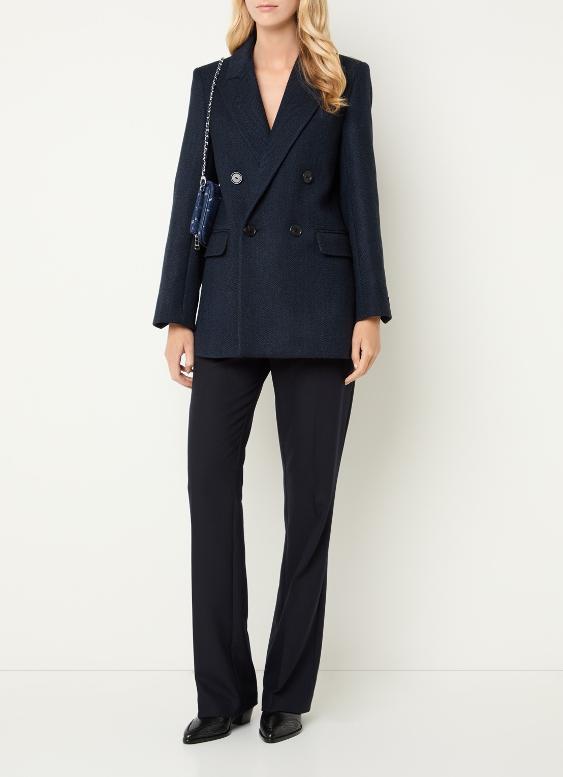 Zadig&Voltaire Miew oversized double-breasted blazer in scheerwolblend - voorkant 4 donkerblauw