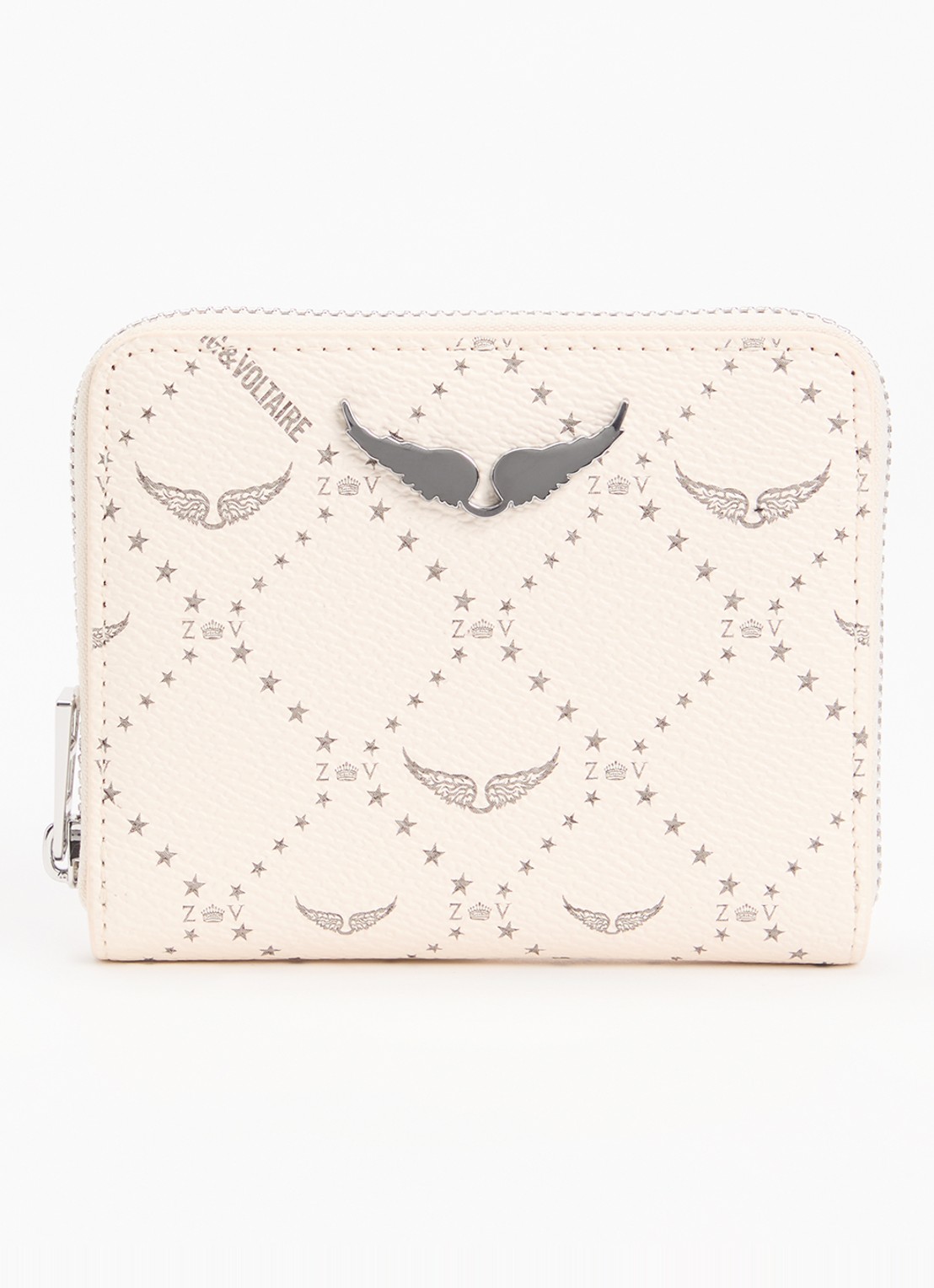 Zadig&Voltaire Mini portemonnee met logoprint - voorkant 2 gebroken wit