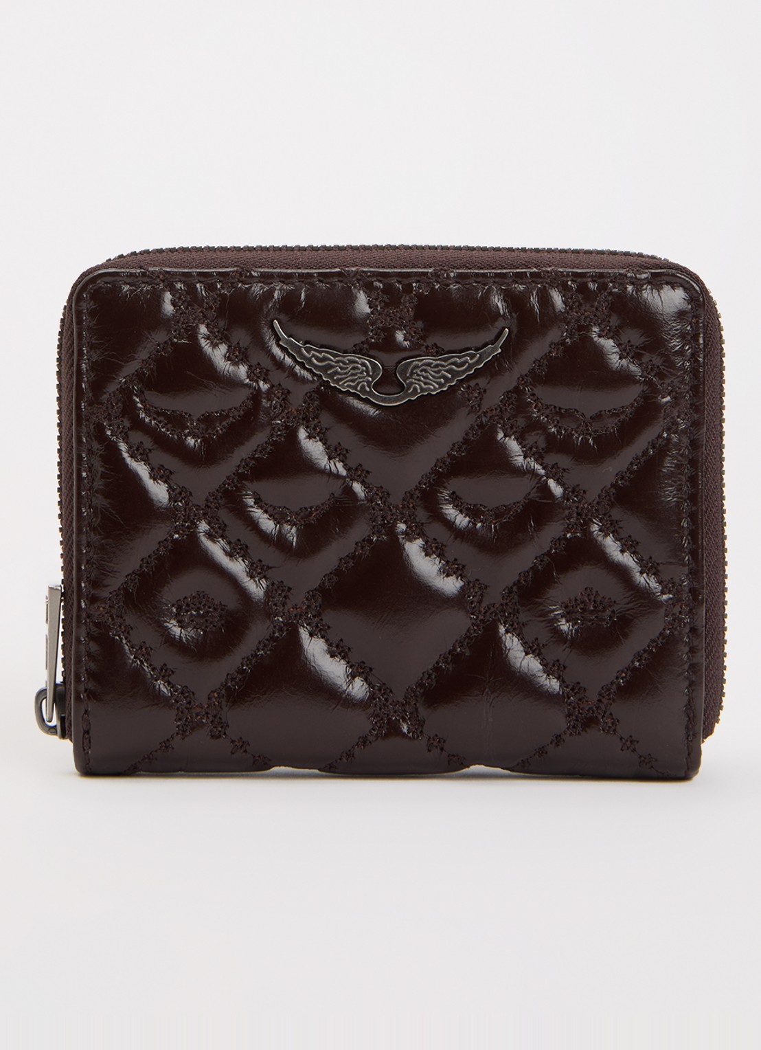 Zadig&Voltaire Mini Portemonnee van leer en quilt patroon - voorkant donkerbruin