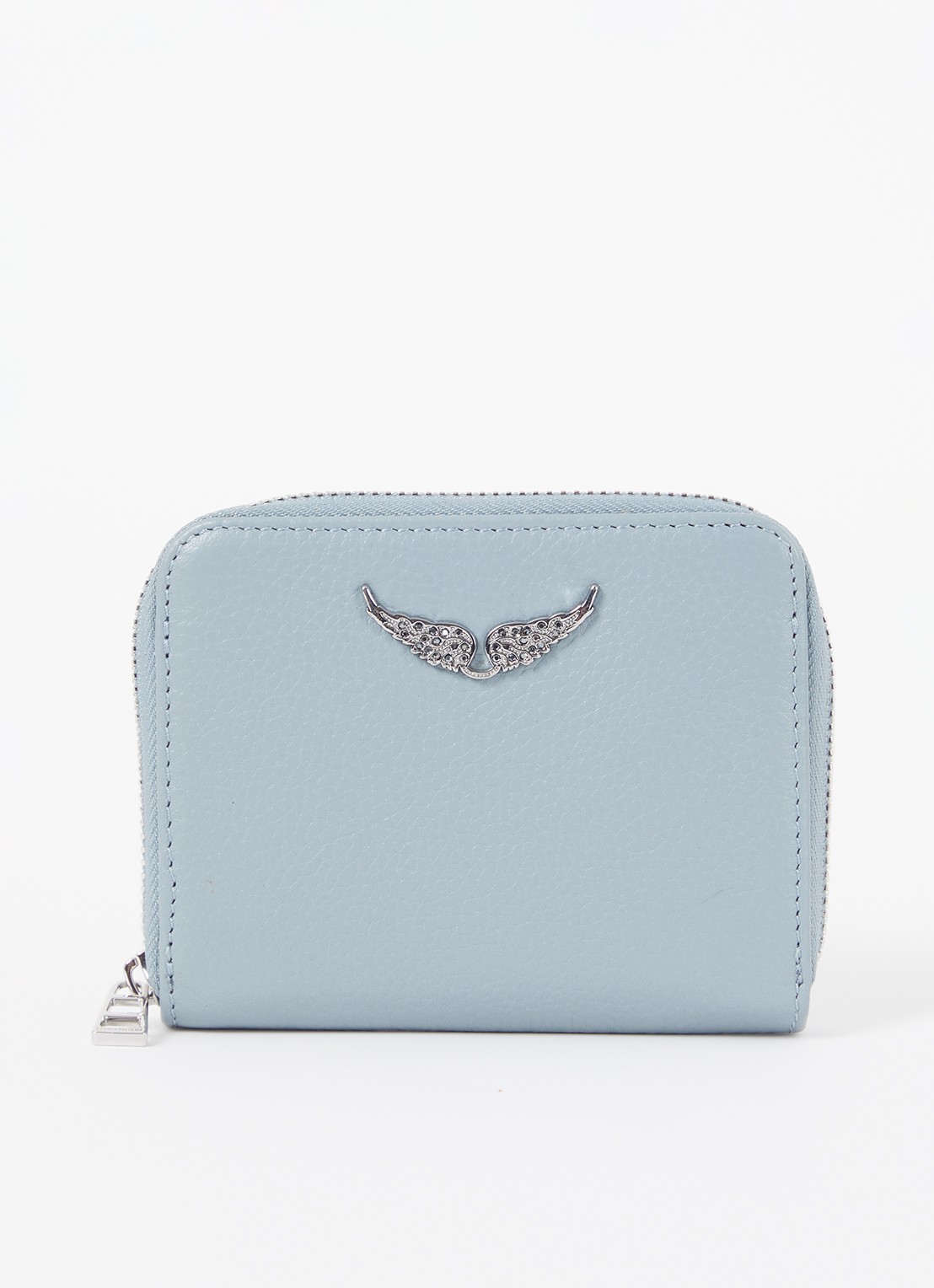Zadig&Voltaire Mini portemonnee van leer - voorkant blauwgrijs