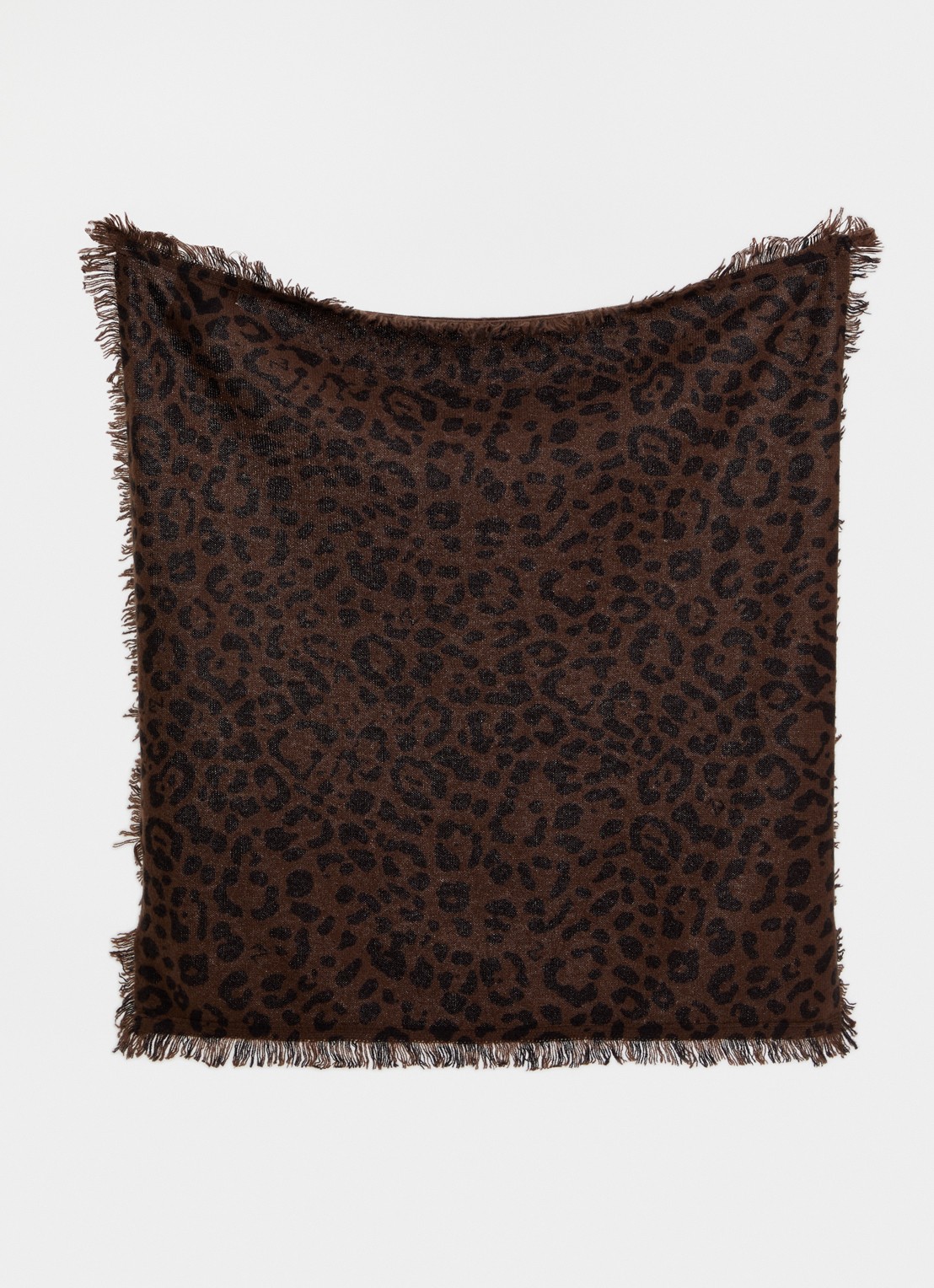 Zadig&Voltaire Mini Stevie Leo sjaal van kasjmier met panterprint en franjes 55 x 55 cm - detail donkerbruin