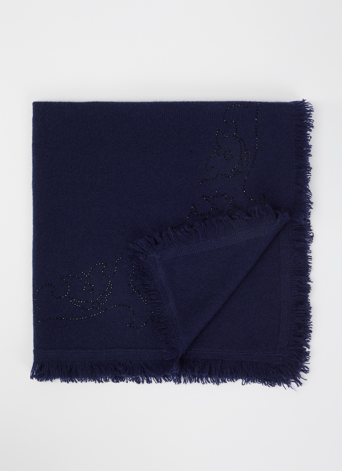 Zadig&Voltaire Mini Stevie sjaal van kasjmier met strass 90 x 90 cm - voorkant donkerblauw
