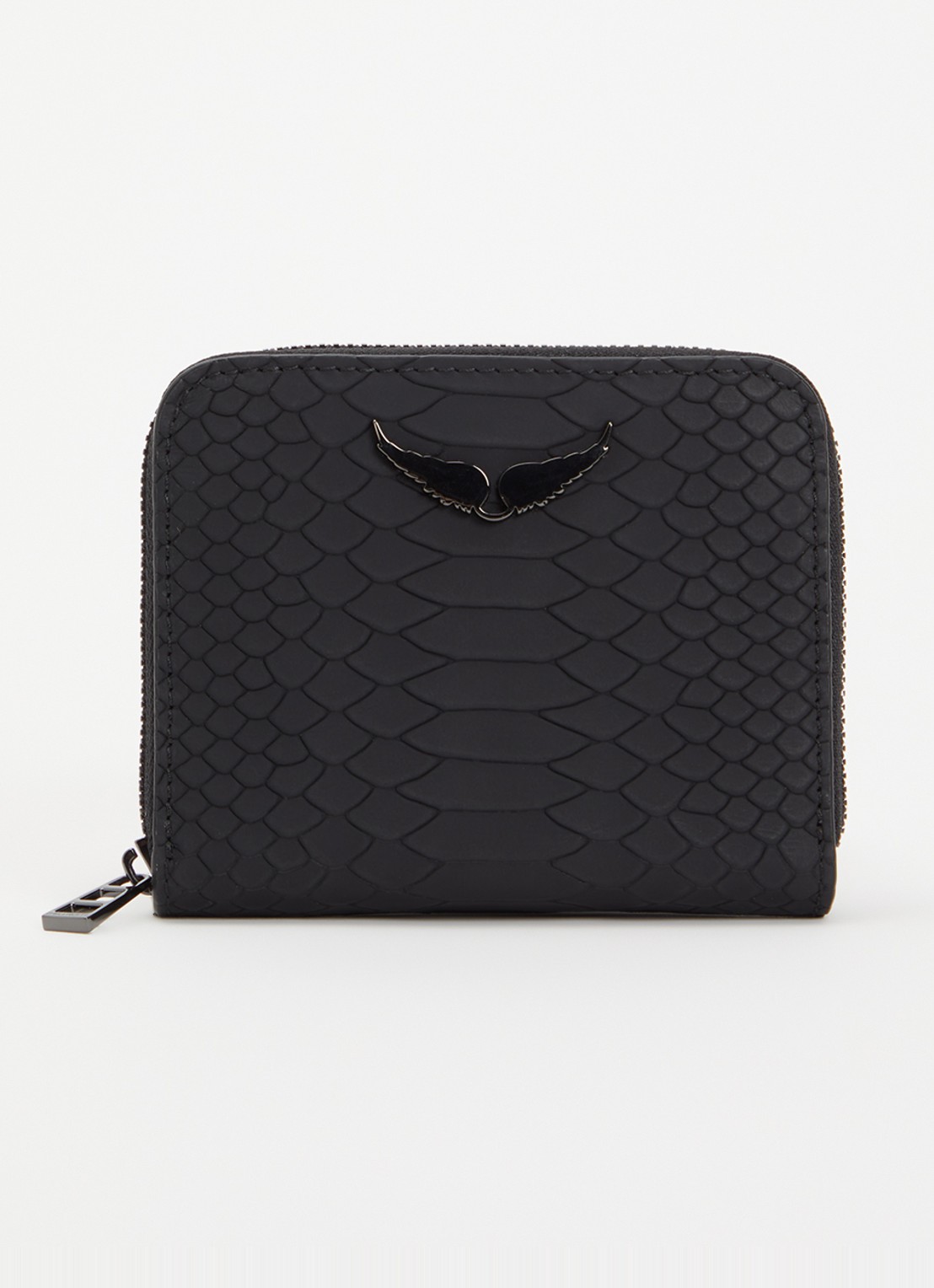 Zadig&Voltaire Mini ZV portemonnee van leer met crocostructuur - voorkant 3 zwart