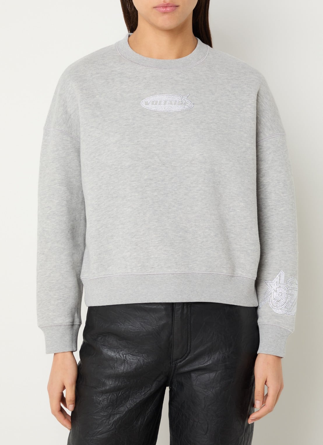 Zadig&Voltaire Mira sweater met logoprint en strass - detail 3 grijsmele