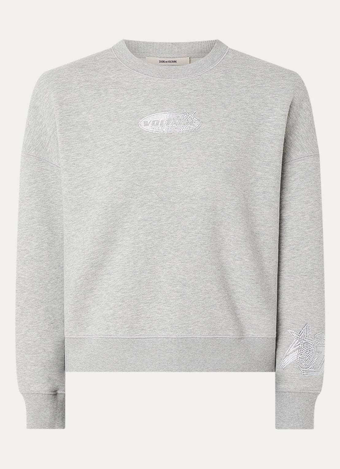 Zadig&Voltaire Mira sweater met logoprint en strass - voorkant grijsmele