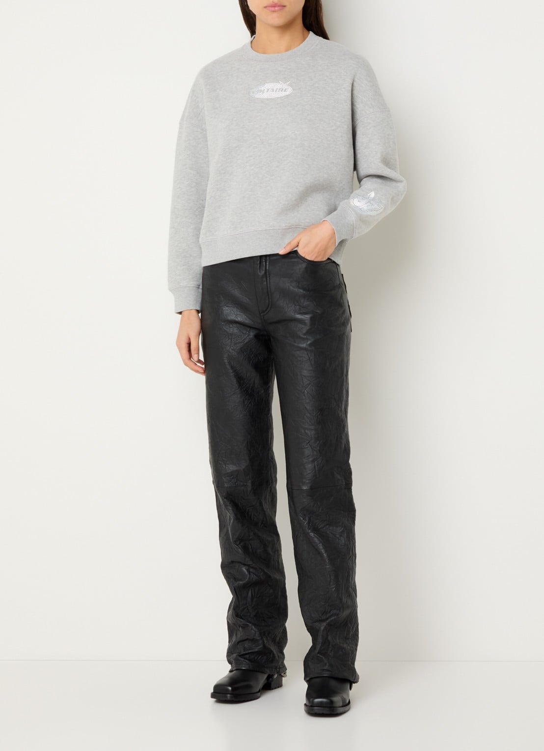 Zadig&Voltaire Mira sweater met logoprint en strass - voorkant 2 grijsmele