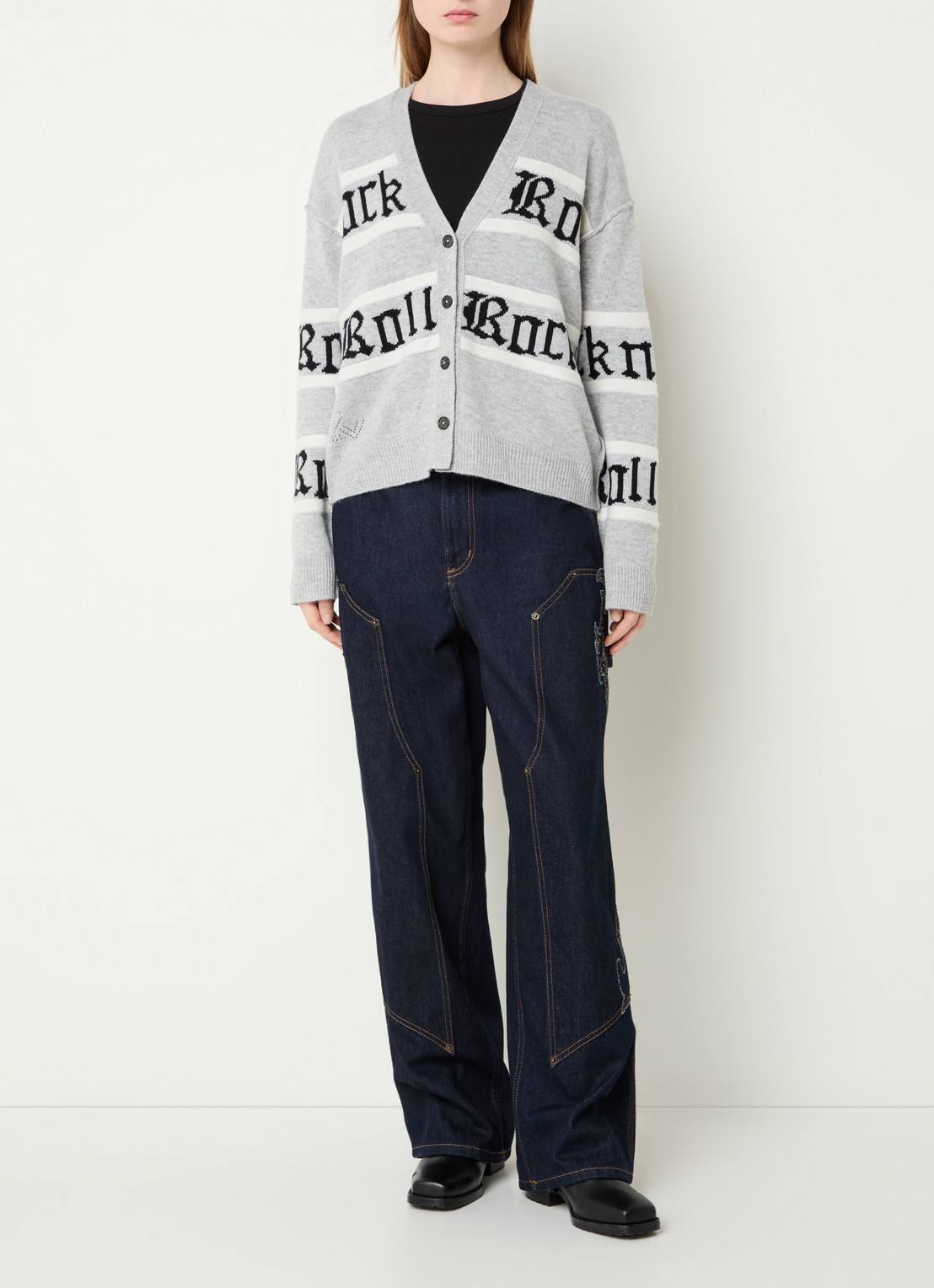 Zadig&Voltaire Mirkaz fijngebreid in kasjmierblend vest met print - voorkant 2 grijs