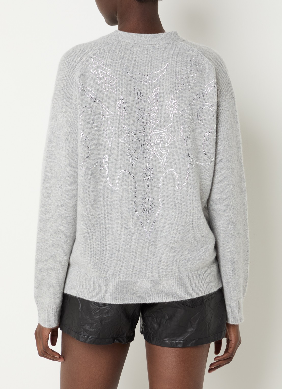 Zadig&Voltaire Mirkaz fijngebreid vest van kasjmier met strass - achterkant lichtgrijs