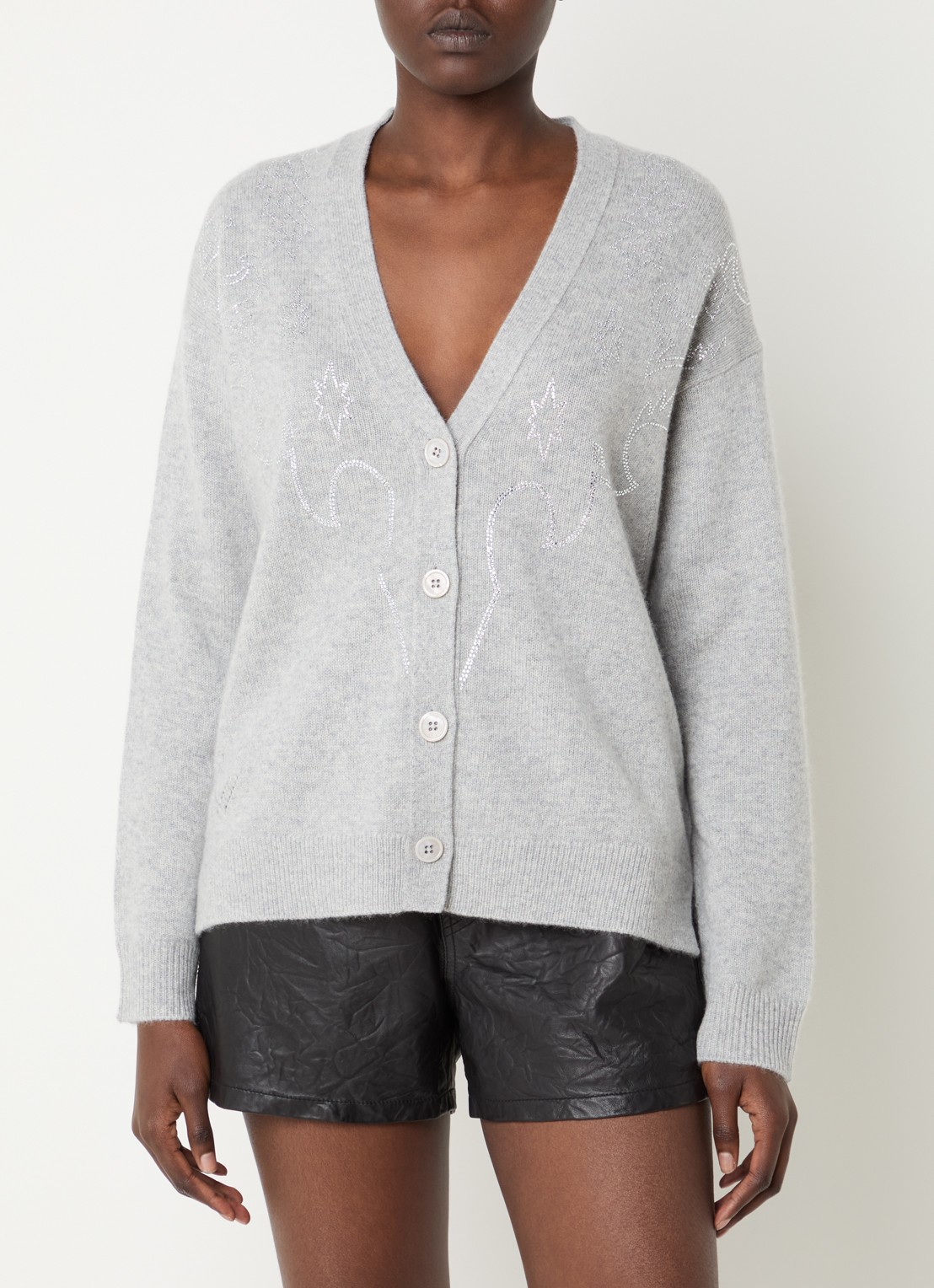 Zadig&Voltaire Mirkaz fijngebreid vest van kasjmier met strass - detail 4 lichtgrijs