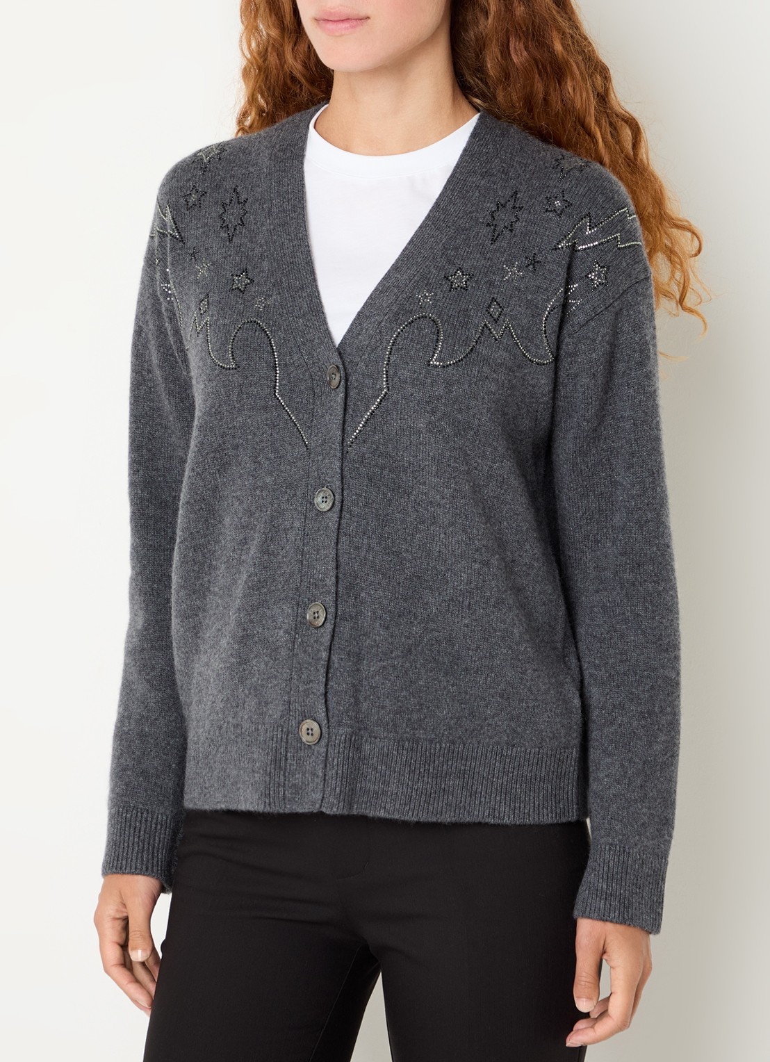 Zadig&Voltaire Mirkaz fijngebreid vest van kasjmier met strass - detail 4 antraciet