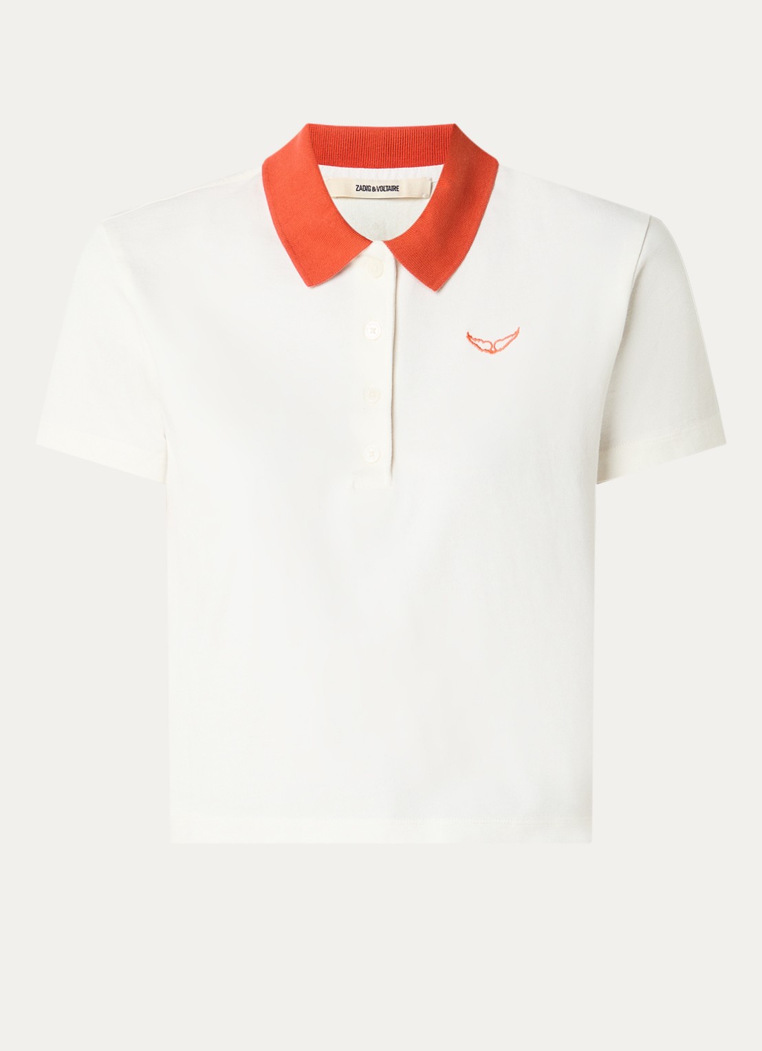 Zadig&Voltaire Mirta cropped polo met logoborduring - voorkant 3 gebroken wit