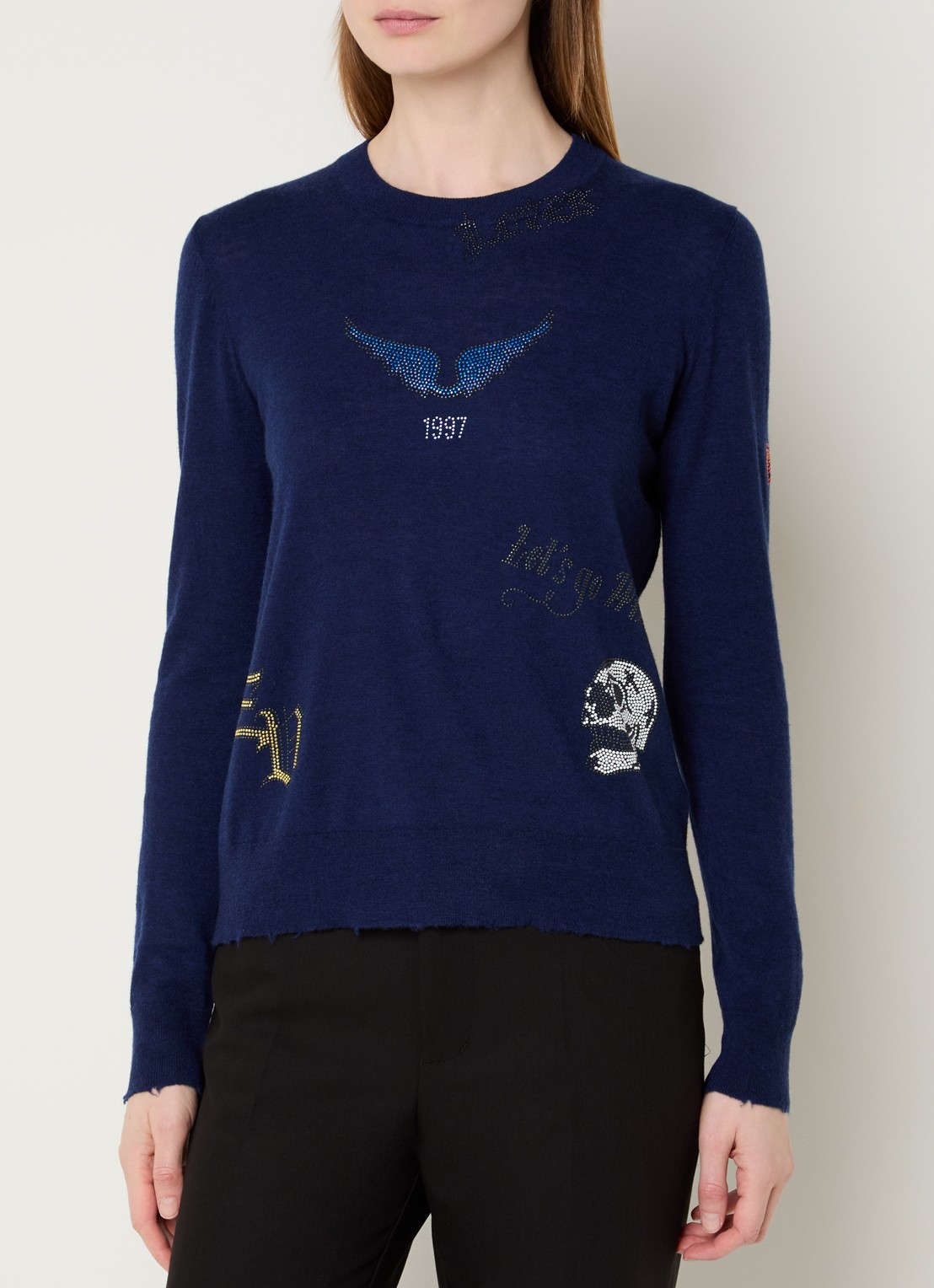 Zadig&Voltaire Miss fijngebreide pullover met strass - detail donkerblauw