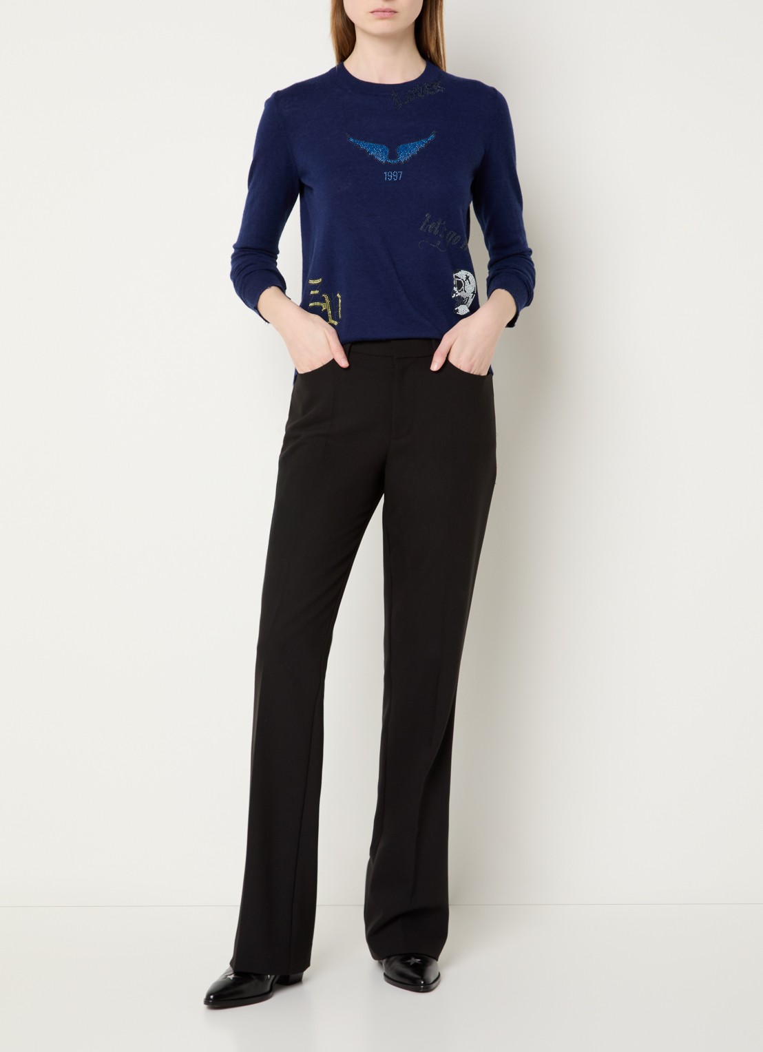 Zadig&Voltaire Miss fijngebreide pullover met strass - voorkant 3 donkerblauw
